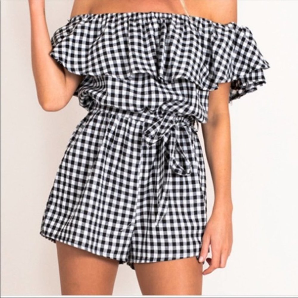 HYFVE Gingham Off The Shoulder Romper Size Large